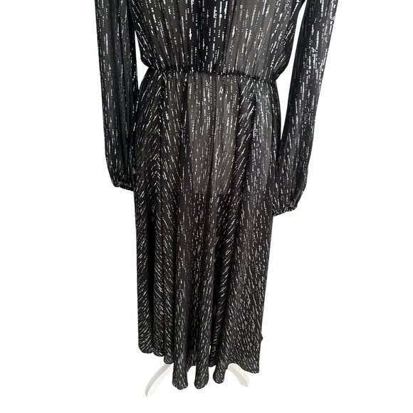 MAJE Black Sheet Metallic Long Sleeve Black Maxi Dress Size 40 / US Large - Picture 7 of 10